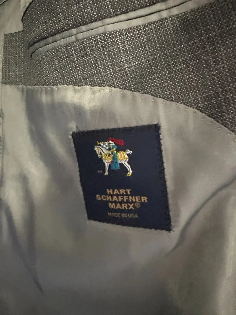 Vintage Hart Schaffner Marx Gray Micro Check 100% Wool Blazer Mens 46L USA - Picture 4 of 9